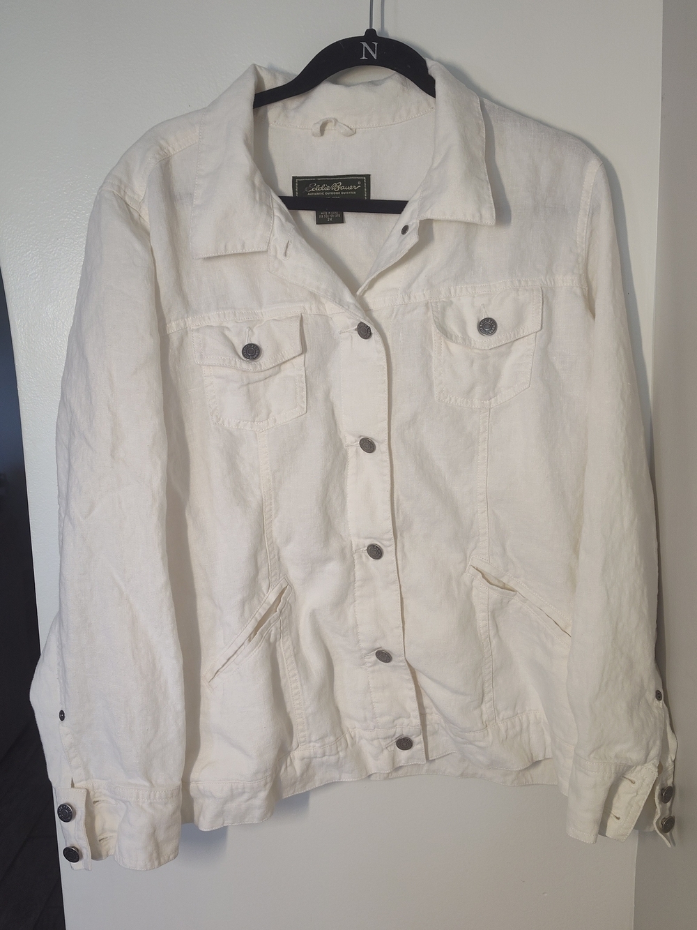 Eddie Bauer Cream Button-Front Jean Jacket 100% Linen #580